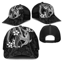 Black Aloha Hawaii Mesh Trucker Cap Polynesian Shark Tattoo With Plumeria - Polynesian Pride