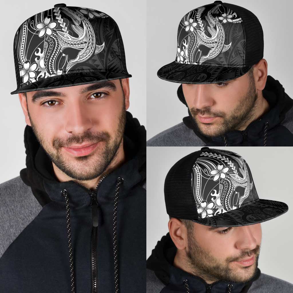 Black Aloha Hawaii Mesh Trucker Cap Polynesian Shark Tattoo With Plumeria - Polynesian Pride