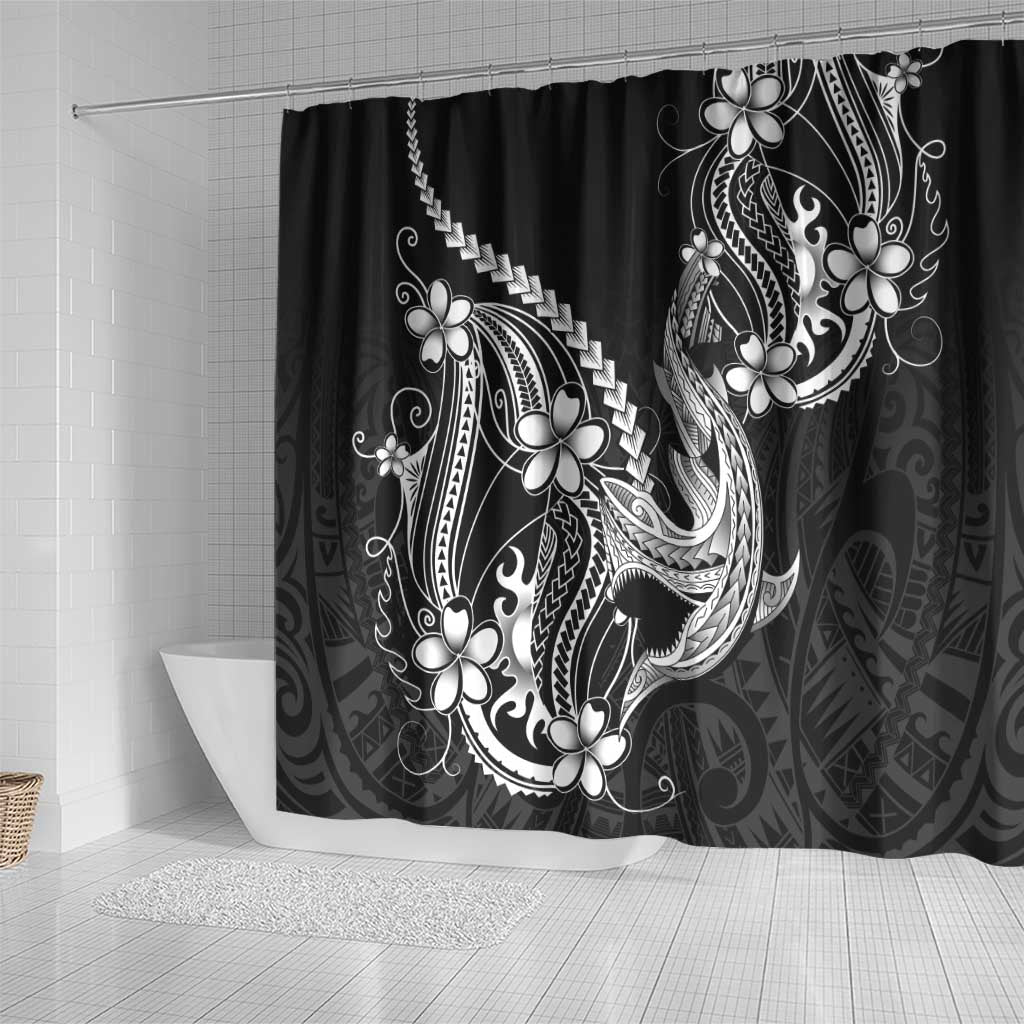 Black Aloha Hawaii Shower Curtain Polynesian Shark Tattoo With Plumeria LT14 - Polynesian Pride