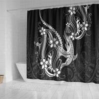 Black Aloha Hawaii Shower Curtain Polynesian Shark Tattoo With Plumeria LT14 - Polynesian Pride
