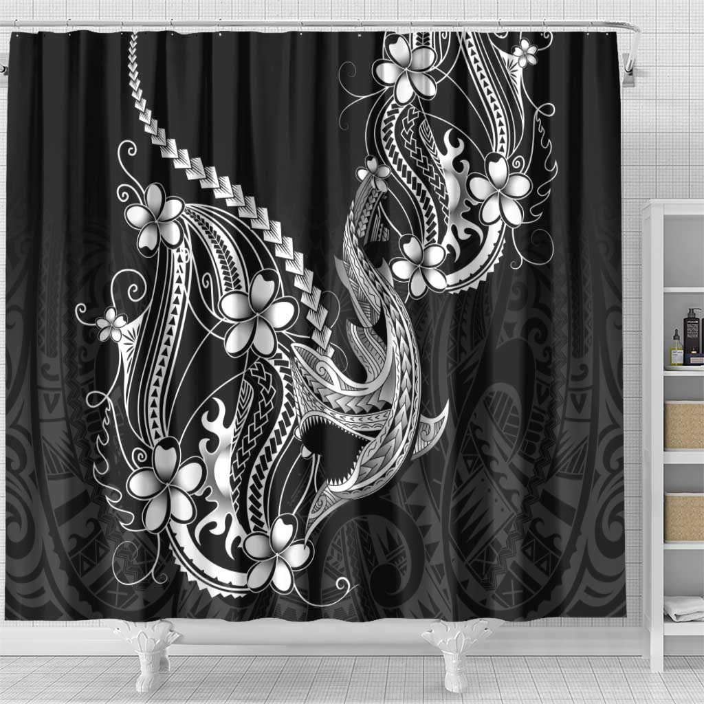 Black Aloha Hawaii Shower Curtain Polynesian Shark Tattoo With Plumeria LT14 - Polynesian Pride