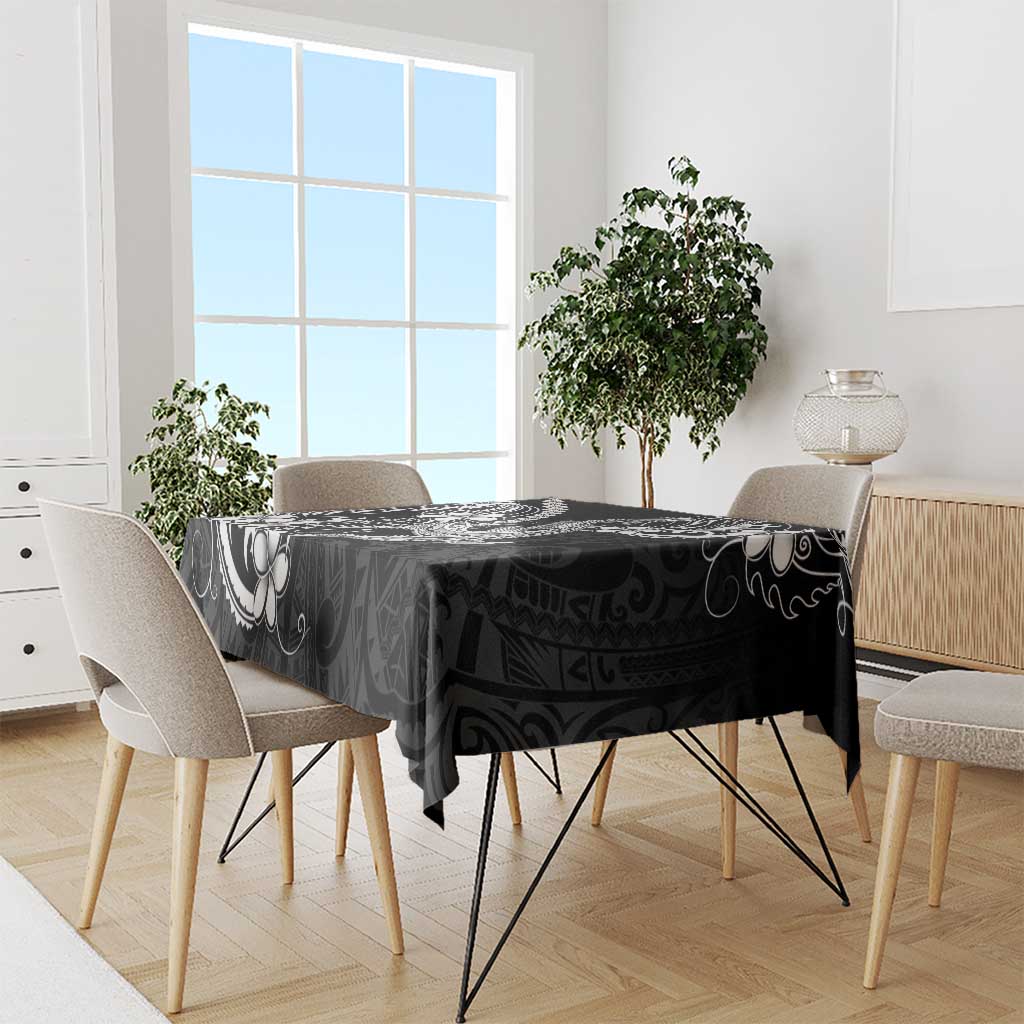 Black Aloha Hawaii Tablecloth Polynesian Shark Tattoo With Plumeria - Polynesian Pride