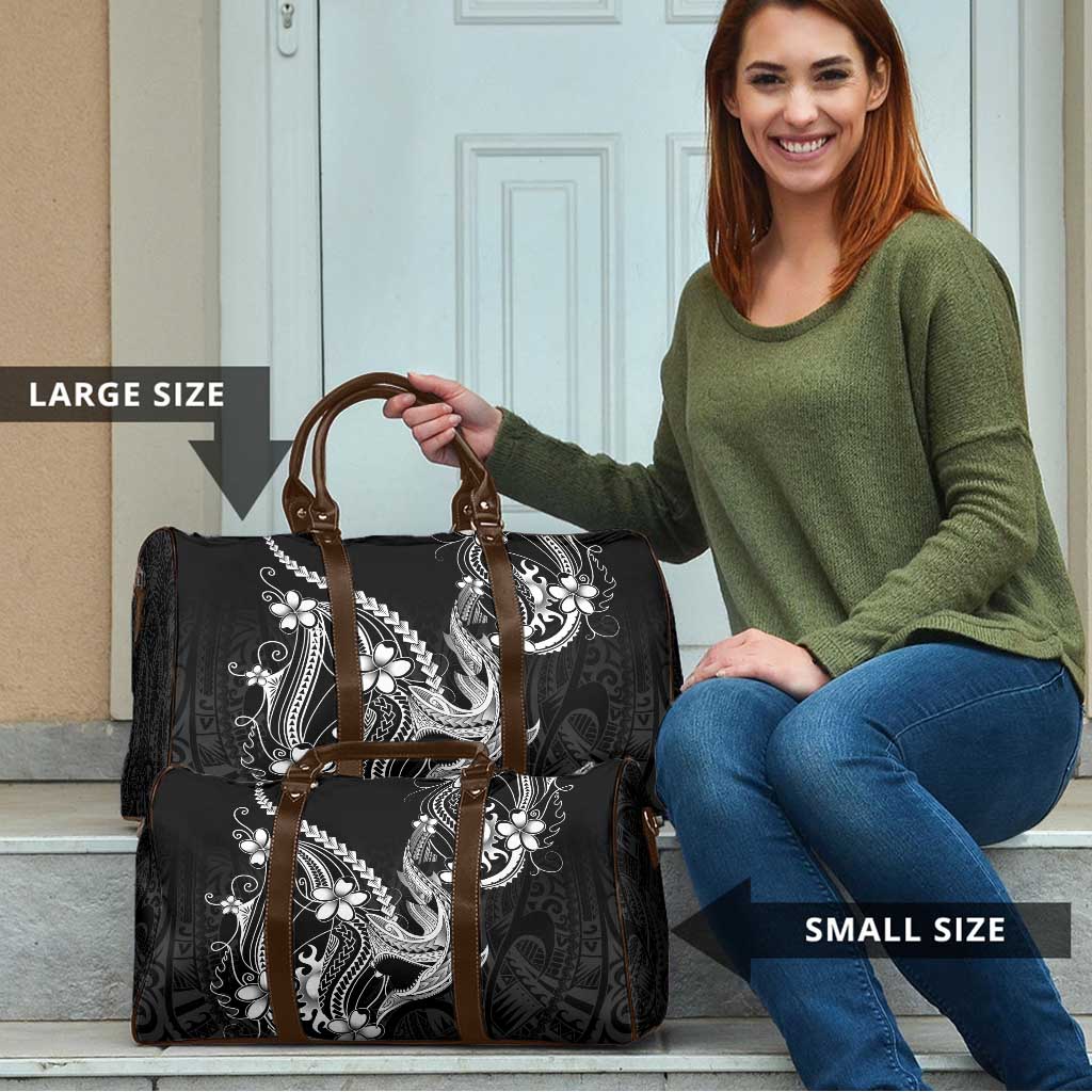 Black Aloha Hawaii Travel Bag Polynesian Shark Tattoo With Plumeria - Polynesian Pride