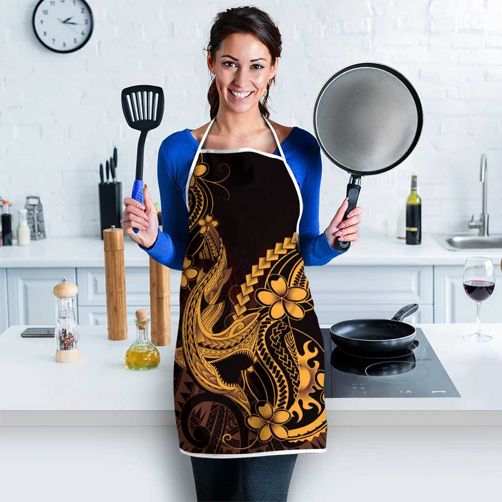 Gold Black Aloha Hawaii Apron Polynesian Shark Tattoo With Plumeria - Polynesian Pride