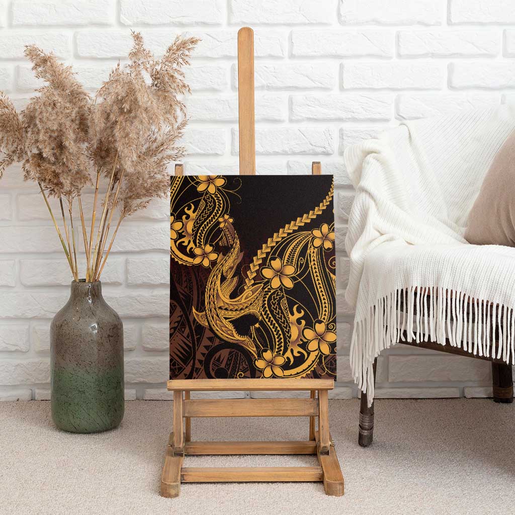 Gold Black Aloha Hawaii Canvas Wall Art Polynesian Shark Tattoo With Plumeria - Polynesian Pride