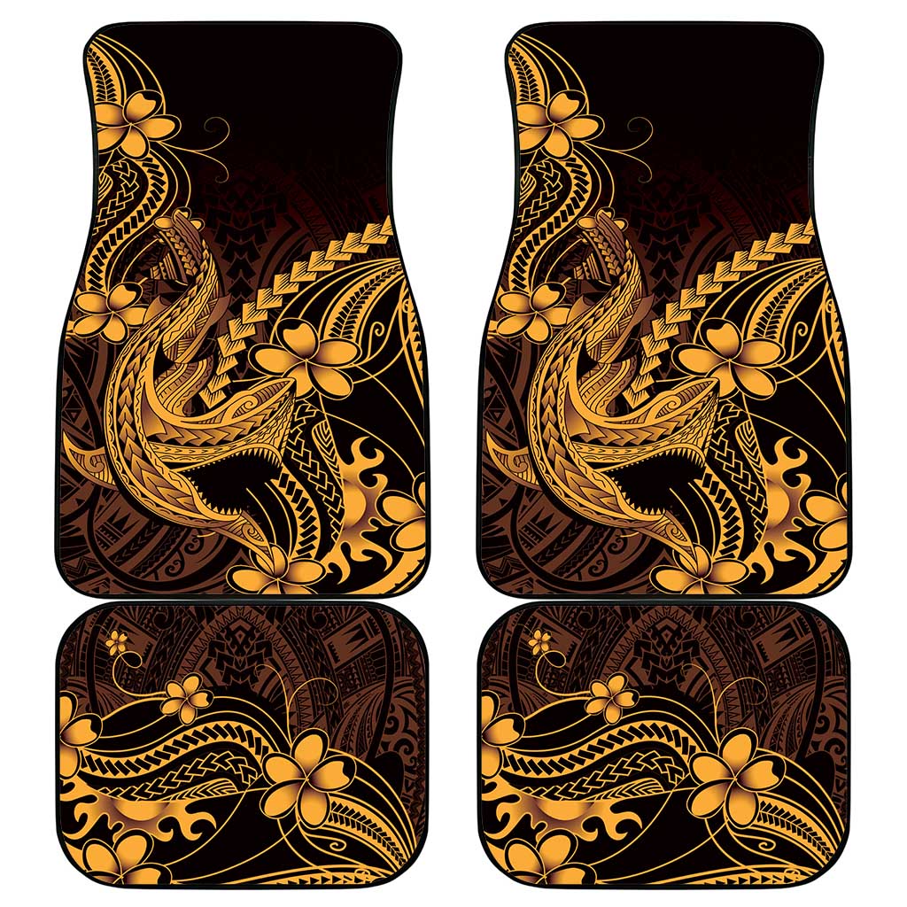 Gold Black Aloha Hawaii Car Mats Polynesian Shark Tattoo With Plumeria - Polynesian Pride
