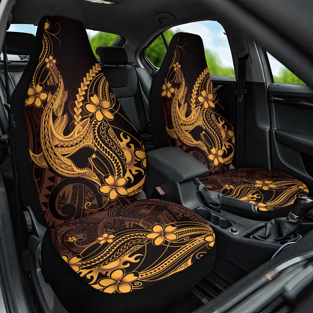 Gold Black Aloha Hawaii Car Seat Cover Polynesian Shark Tattoo With Plumeria LT14 One Size Gold - Polynesian Pride