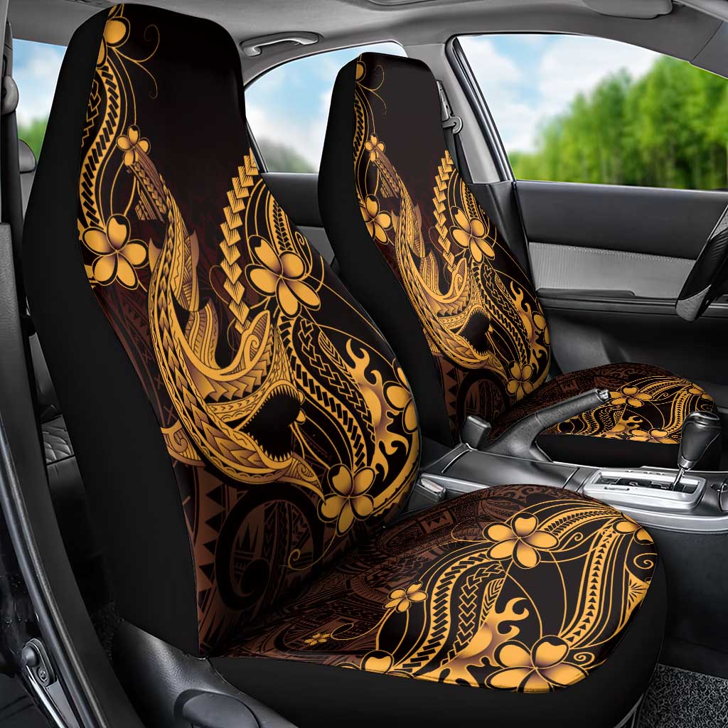 Gold Black Aloha Hawaii Car Seat Cover Polynesian Shark Tattoo With Plumeria LT14 - Polynesian Pride