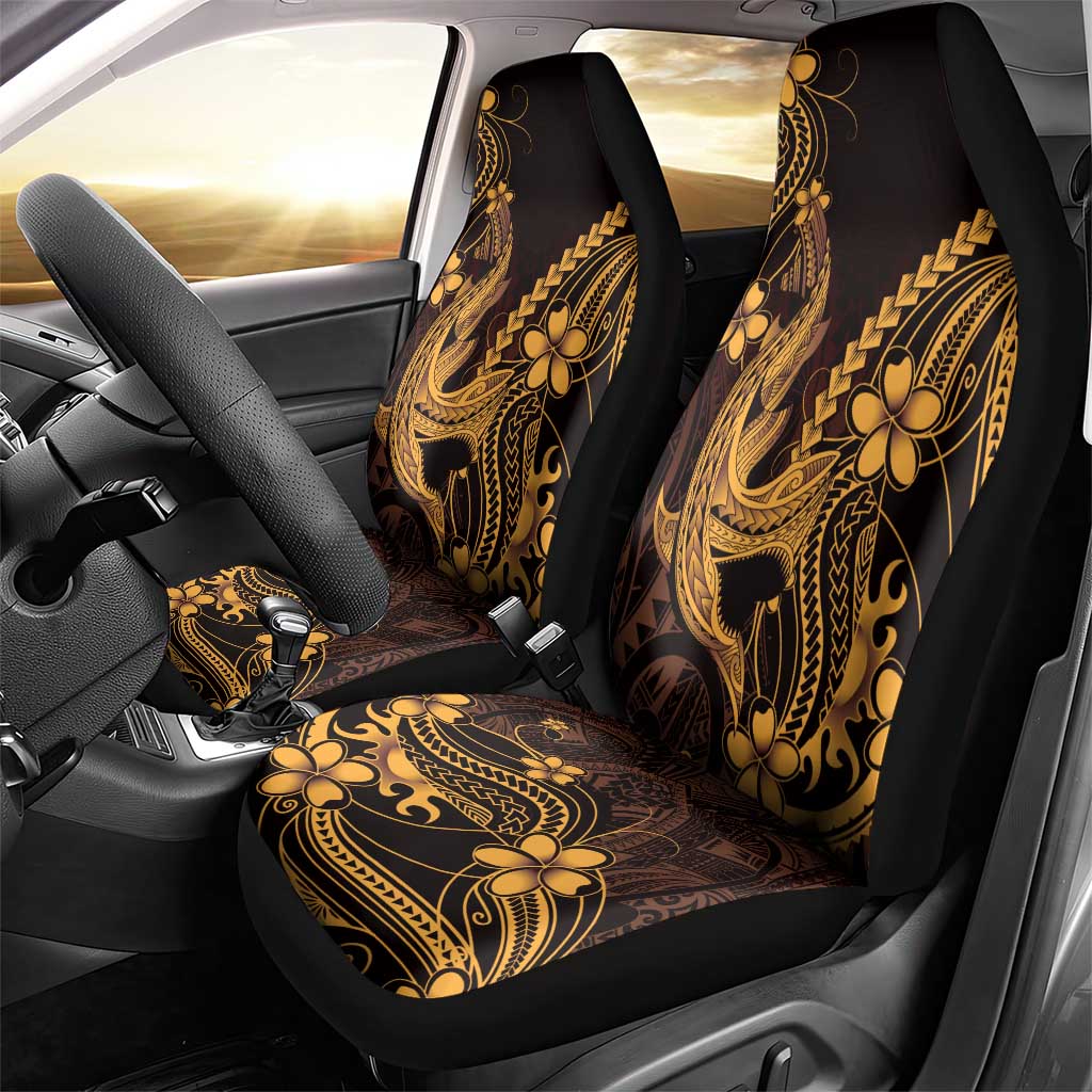 Gold Black Aloha Hawaii Car Seat Cover Polynesian Shark Tattoo With Plumeria LT14 - Polynesian Pride