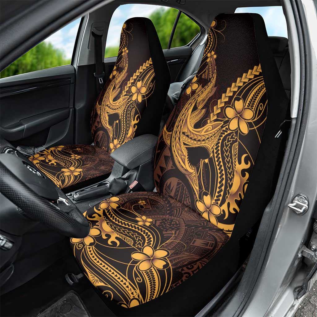 Gold Black Aloha Hawaii Car Seat Cover Polynesian Shark Tattoo With Plumeria LT14 - Polynesian Pride