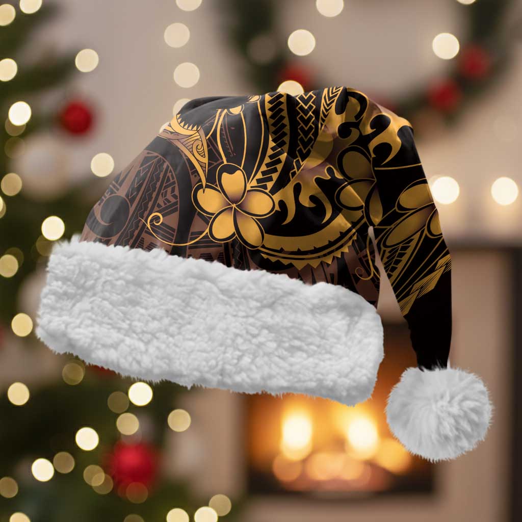 Gold Black Aloha Hawaii Christmas Santa Hat Polynesian Shark Tattoo With Plumeria - Polynesian Pride