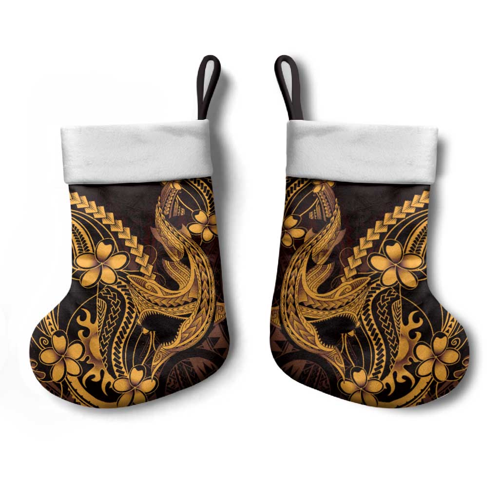 Gold Black Aloha Hawaii Christmas Stocking Polynesian Shark Tattoo With Plumeria - Polynesian Pride