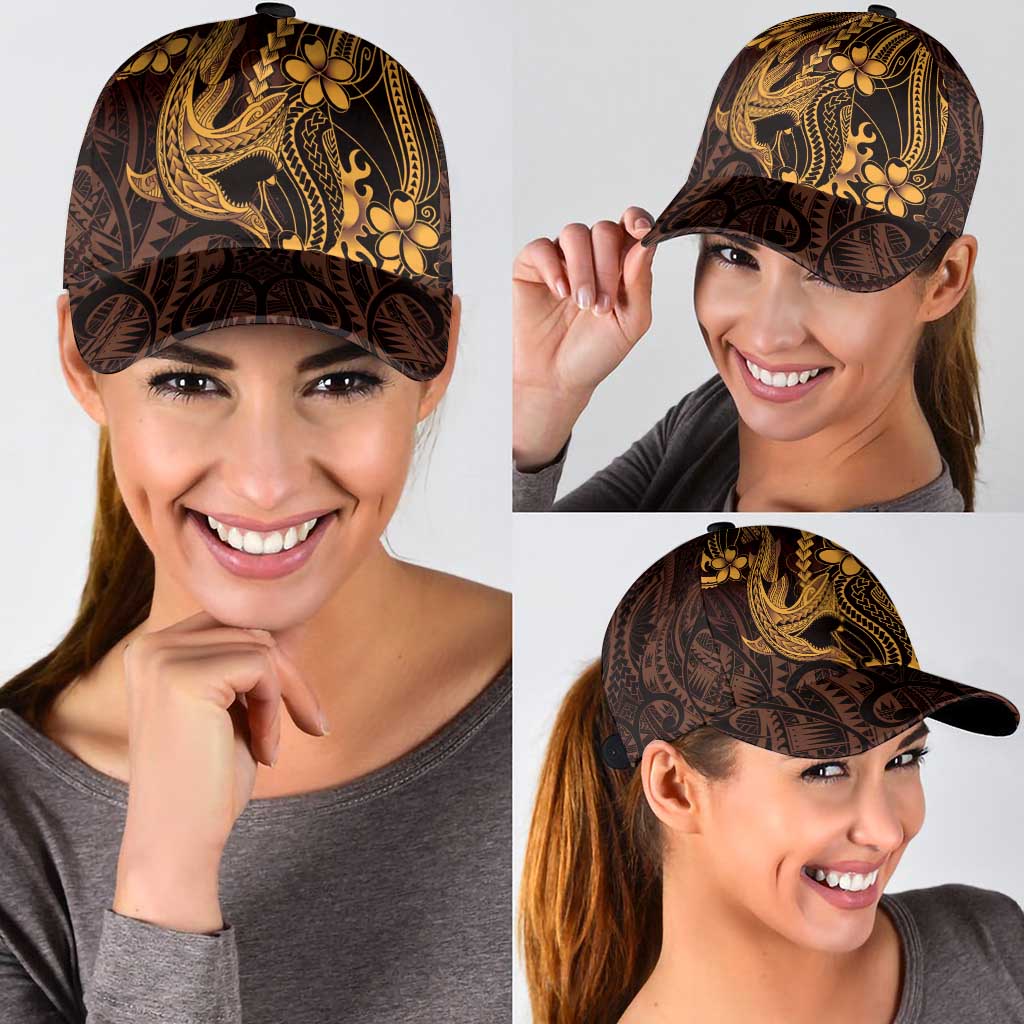 Gold Black Aloha Hawaii Classic Cap Polynesian Shark Tattoo With Plumeria - Polynesian Pride