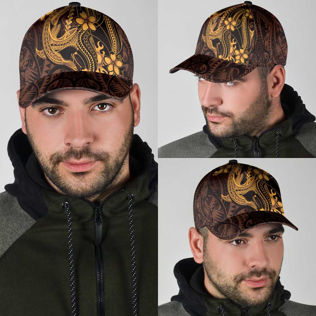 Gold Black Aloha Hawaii Classic Cap Polynesian Shark Tattoo With Plumeria - Polynesian Pride