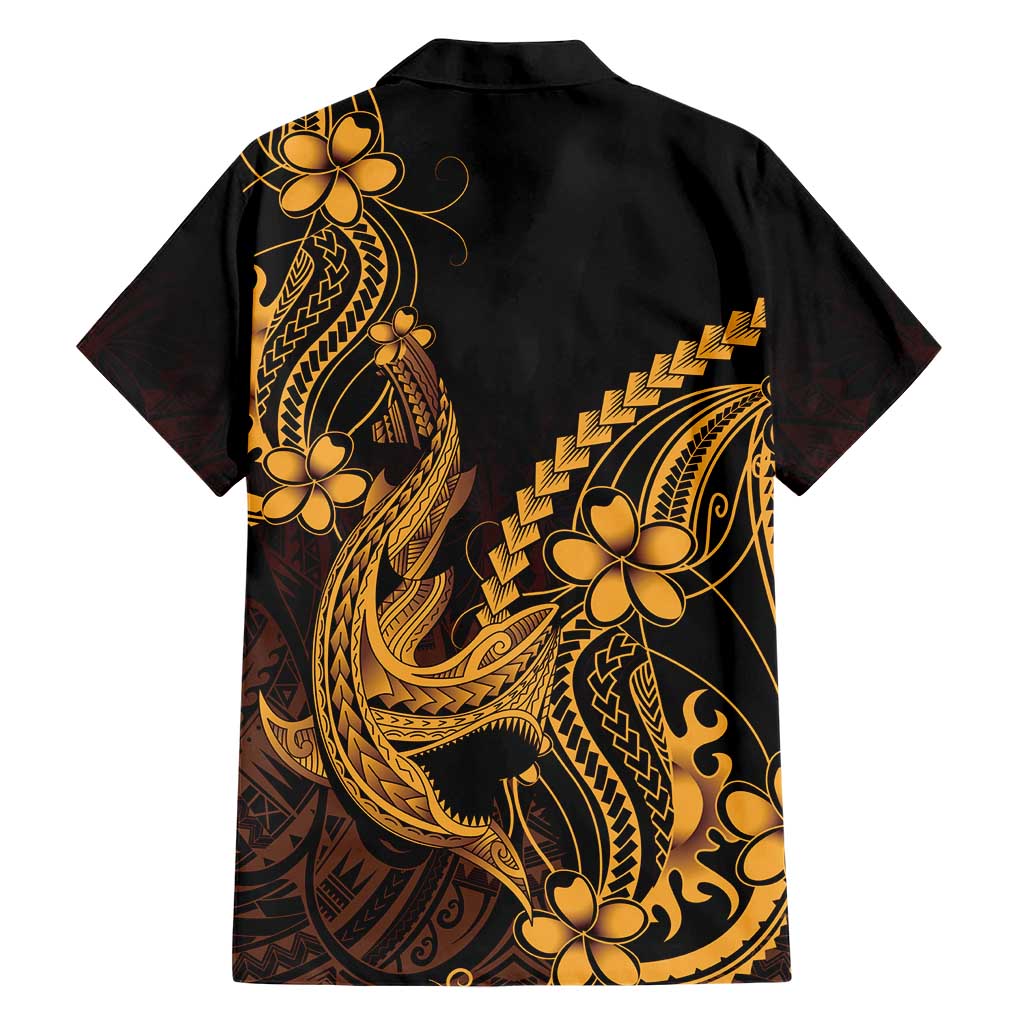Gold Black Aloha Hawaii Family Matching Long Sleeve Bodycon Dress and Hawaiian Shirt Polynesian Shark Tattoo With Plumeria LT14 - Polynesian Pride