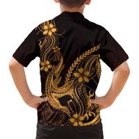 Gold Black Aloha Hawaii Family Matching Puletasi and Hawaiian Shirt Polynesian Shark Tattoo With Plumeria LT14 - Polynesian Pride