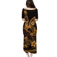 Gold Black Aloha Hawaii Family Matching Puletasi and Hawaiian Shirt Polynesian Shark Tattoo With Plumeria LT14 - Polynesian Pride