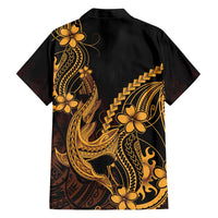 Gold Black Aloha Hawaii Family Matching Tank Maxi Dress and Hawaiian Shirt Polynesian Shark Tattoo With Plumeria LT14 - Polynesian Pride