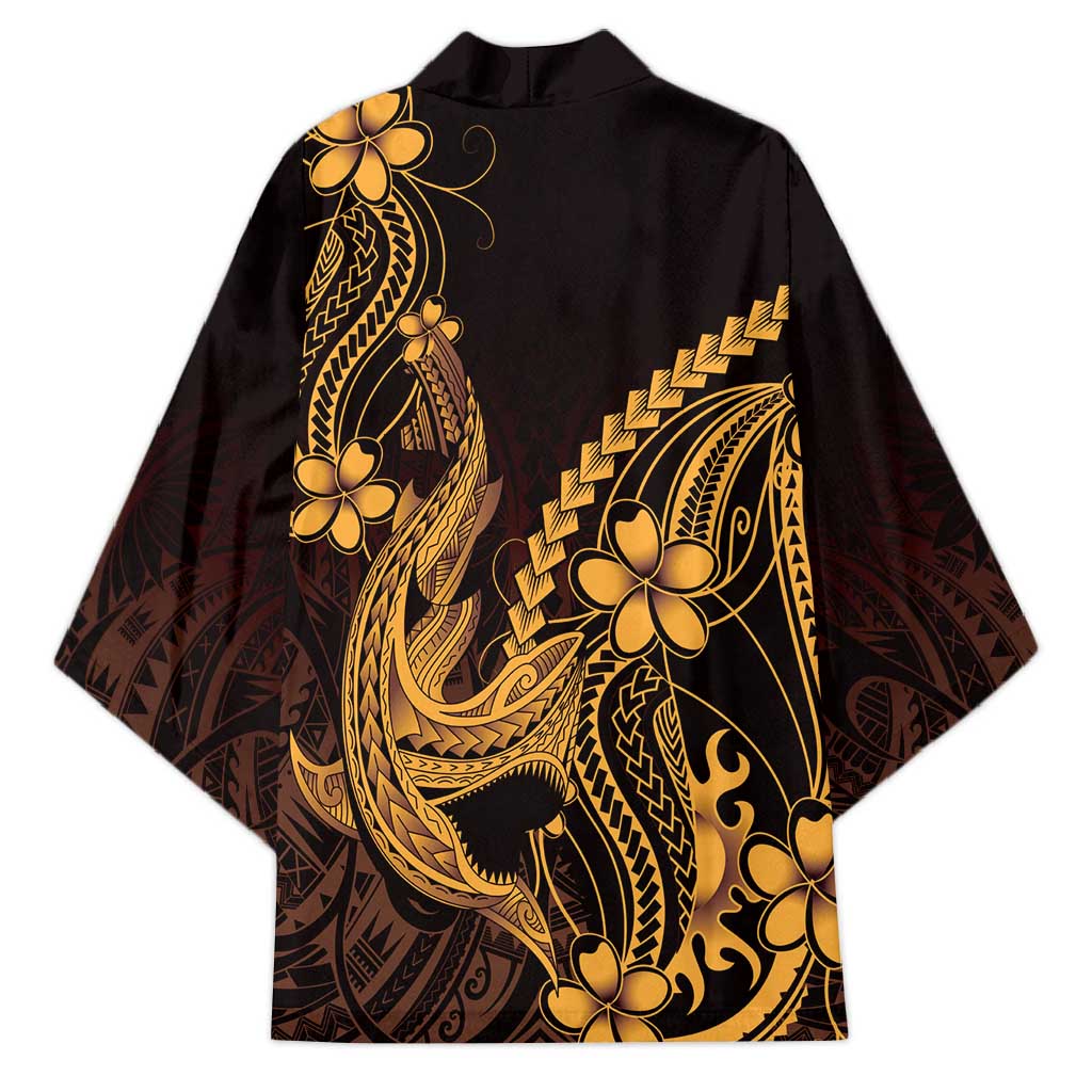 Gold Black Aloha Hawaii Kimono Polynesian Shark Tattoo With Plumeria LT14 - Polynesian Pride
