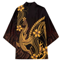 Gold Black Aloha Hawaii Kimono Polynesian Shark Tattoo With Plumeria LT14 - Polynesian Pride