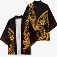 Gold Black Aloha Hawaii Kimono Polynesian Shark Tattoo With Plumeria LT14 - Polynesian Pride