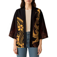 Gold Black Aloha Hawaii Kimono Polynesian Shark Tattoo With Plumeria LT14 - Polynesian Pride