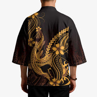 Gold Black Aloha Hawaii Kimono Polynesian Shark Tattoo With Plumeria LT14 - Polynesian Pride