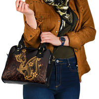 Gold Black Aloha Hawaii Shoulder Handbag Polynesian Shark Tattoo With Plumeria - Polynesian Pride