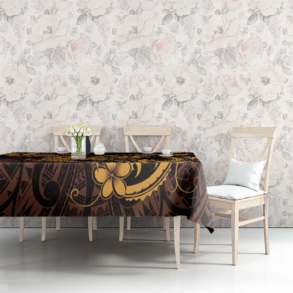 Gold Black Aloha Hawaii Tablecloth Polynesian Shark Tattoo With Plumeria - Polynesian Pride