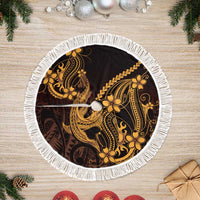 Gold Black Aloha Hawaii Tree Skirt Polynesian Shark Tattoo With Plumeria LT14 Fringed Gold - Polynesian Pride