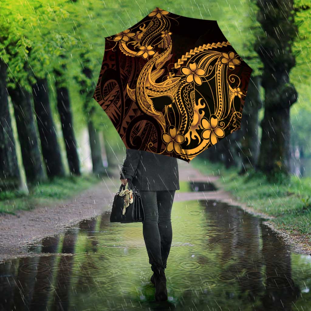 Gold Black Aloha Hawaii Umbrella Polynesian Shark Tattoo With Plumeria - Polynesian Pride