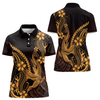 Gold Black Aloha Hawaii Women Polo Shirt Polynesian Shark Tattoo With Plumeria - Polynesian Pride