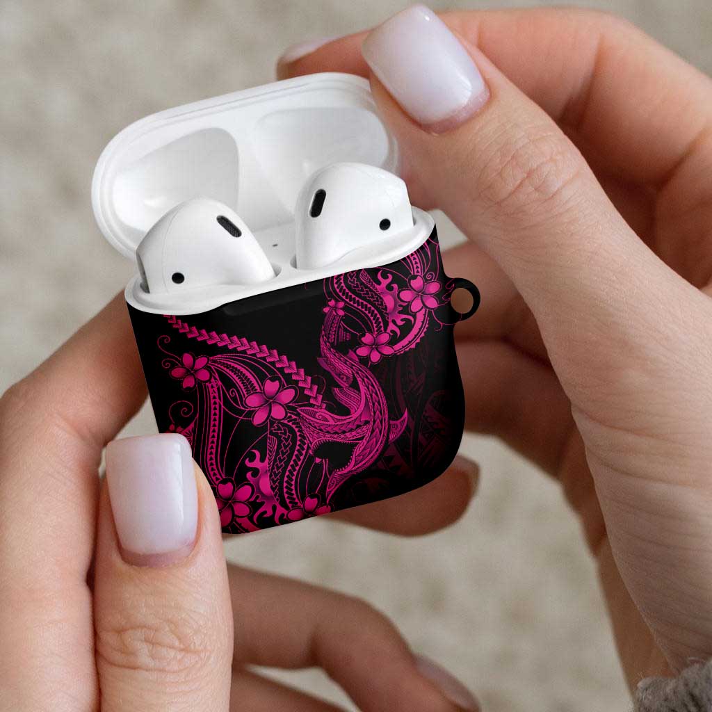 Pink Black Aloha Hawaii AirPods Case Polynesian Shark Tattoo With Plumeria - Polynesian Pride
