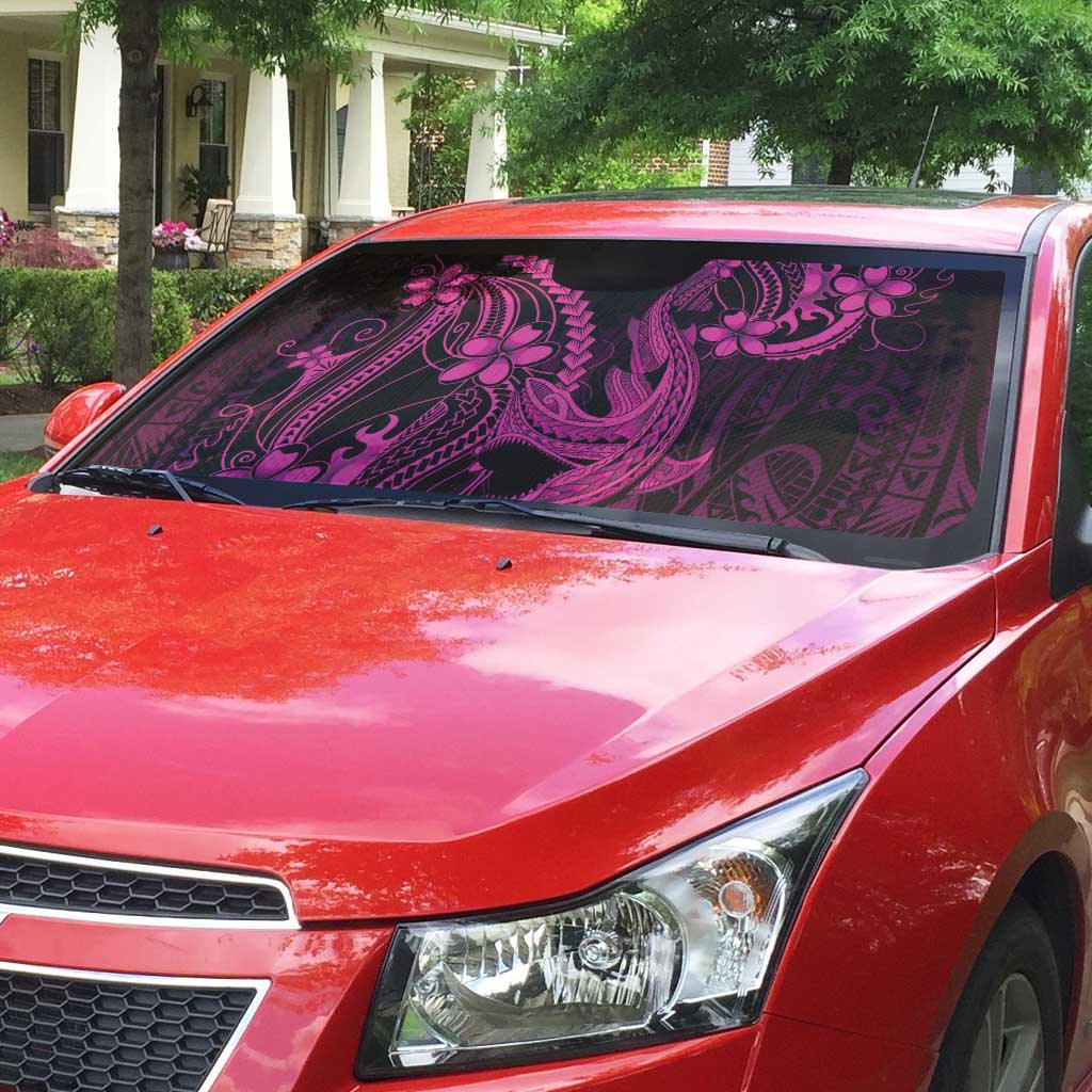 Pink Black Aloha Hawaii Auto Sun Shade Polynesian Shark Tattoo With Plumeria - Polynesian Pride