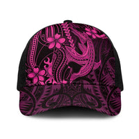 Pink Black Aloha Hawaii Baseball Net Cap Polynesian Shark Tattoo With Plumeria - Polynesian Pride