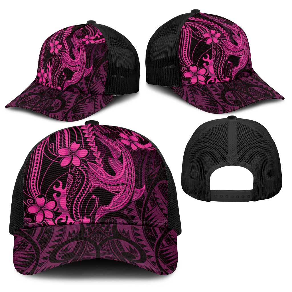 Pink Black Aloha Hawaii Baseball Net Cap Polynesian Shark Tattoo With Plumeria - Polynesian Pride
