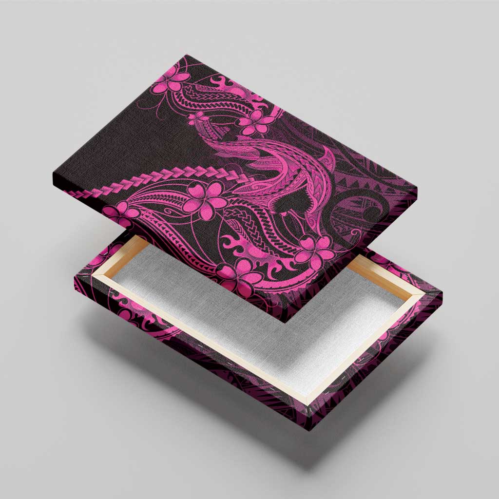 Pink Black Aloha Hawaii Canvas Wall Art Polynesian Shark Tattoo With Plumeria - Polynesian Pride