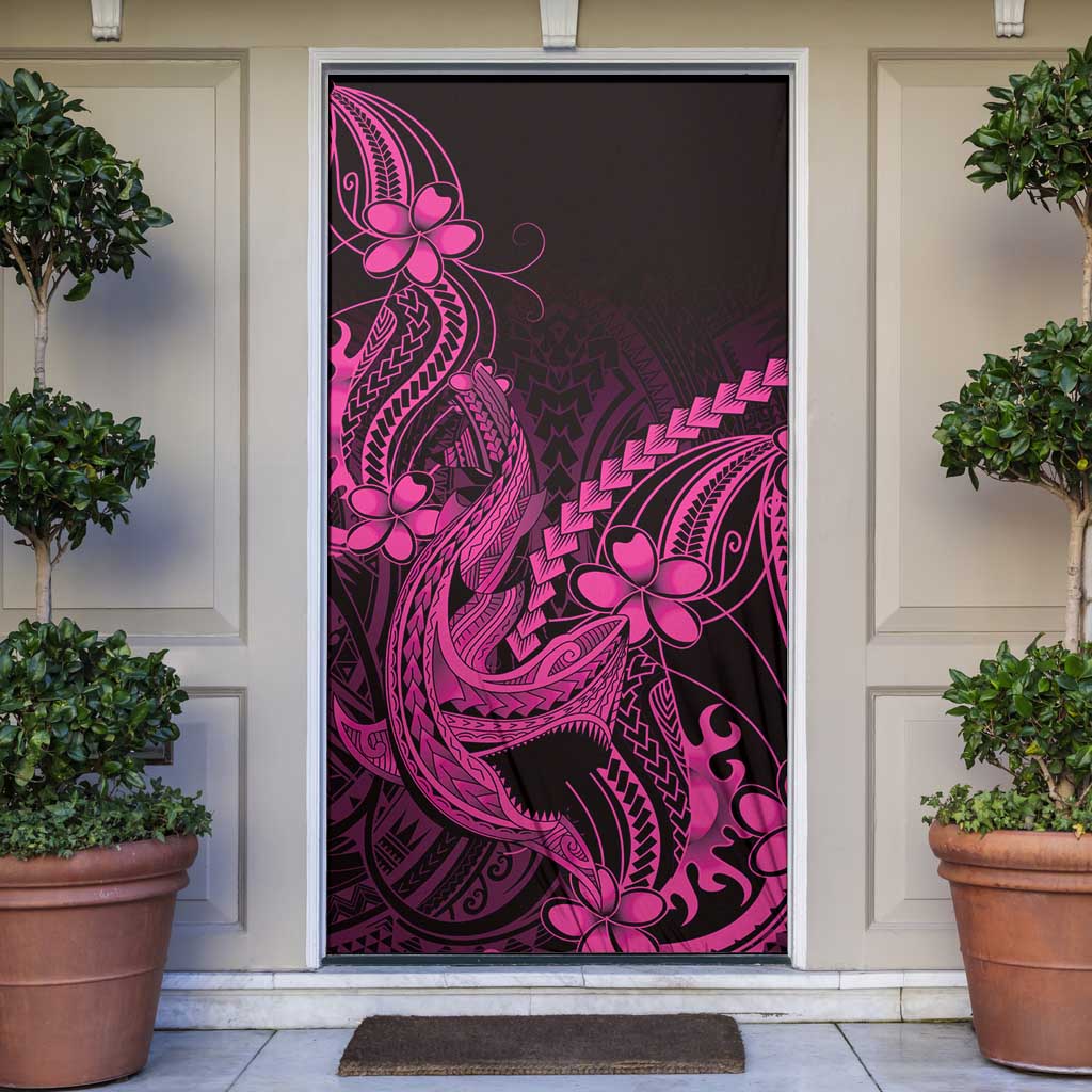 Pink Black Aloha Hawaii Door Cover Polynesian Shark Tattoo With Plumeria LT14 Pink - Polynesian Pride