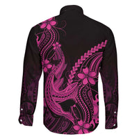 Pink Black Aloha Hawaii Family Matching Off Shoulder Maxi Dress and Hawaiian Shirt Polynesian Shark Tattoo With Plumeria LT14 - Polynesian Pride