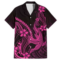 Pink Black Aloha Hawaii Family Matching Puletasi and Hawaiian Shirt Polynesian Shark Tattoo With Plumeria LT14 Dad's Shirt - Short Sleeve Pink - Polynesian Pride