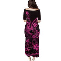 Pink Black Aloha Hawaii Family Matching Puletasi and Hawaiian Shirt Polynesian Shark Tattoo With Plumeria LT14 - Polynesian Pride