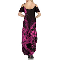 Pink Black Aloha Hawaii Family Matching Summer Maxi Dress and Hawaiian Shirt Polynesian Shark Tattoo With Plumeria LT14 - Polynesian Pride