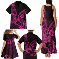 Pink Black Aloha Hawaii Family Matching Tank Maxi Dress and Hawaiian Shirt Polynesian Shark Tattoo With Plumeria LT14 - Polynesian Pride