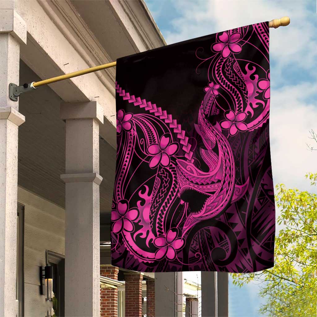 Pink Black Aloha Hawaii Garden Flag Polynesian Shark Tattoo With Plumeria - Polynesian Pride