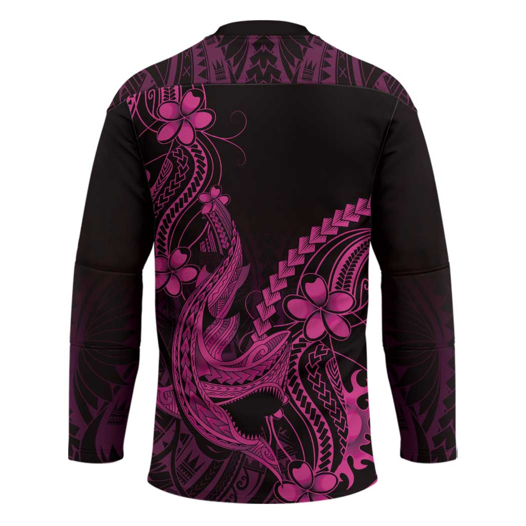 Pink Black Aloha Hawaii Hockey Jersey Polynesian Shark Tattoo With Plumeria - Polynesian Pride