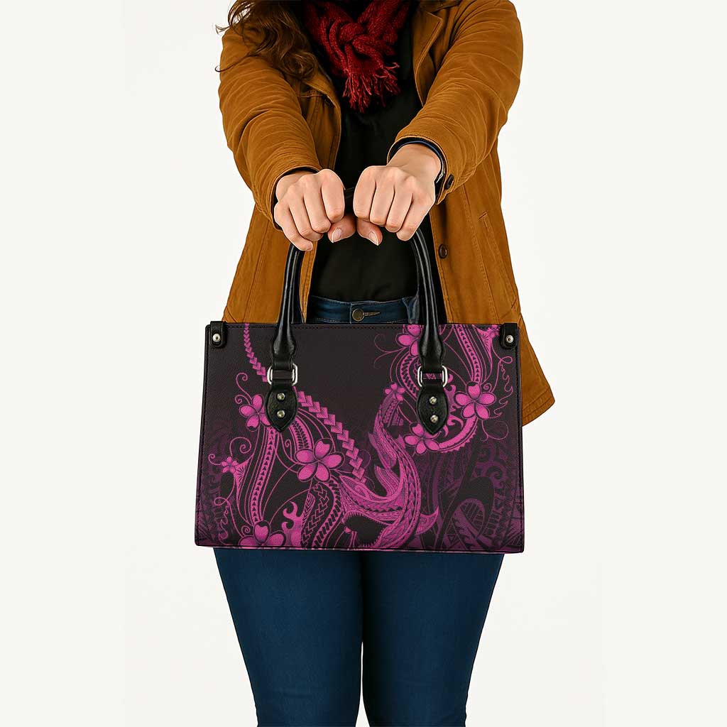 Pink Black Aloha Hawaii Leather Bag Polynesian Shark Tattoo With Plumeria - Polynesian Pride