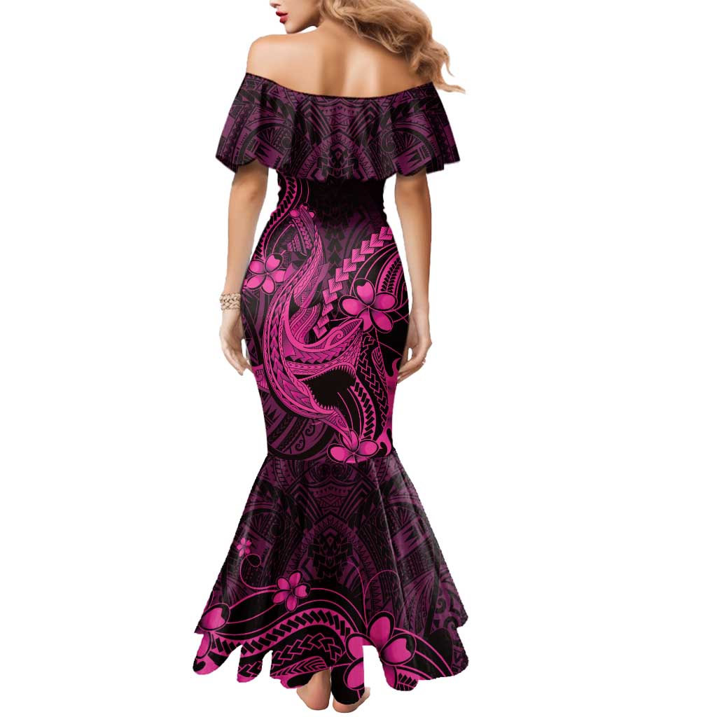 Pink Black Aloha Hawaii Mermaid Dress Polynesian Shark Tattoo With Plumeria - Polynesian Pride