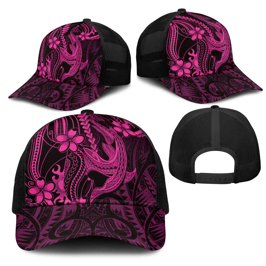 Pink Black Aloha Hawaii Mesh Trucker Cap Polynesian Shark Tattoo With Plumeria - Polynesian Pride