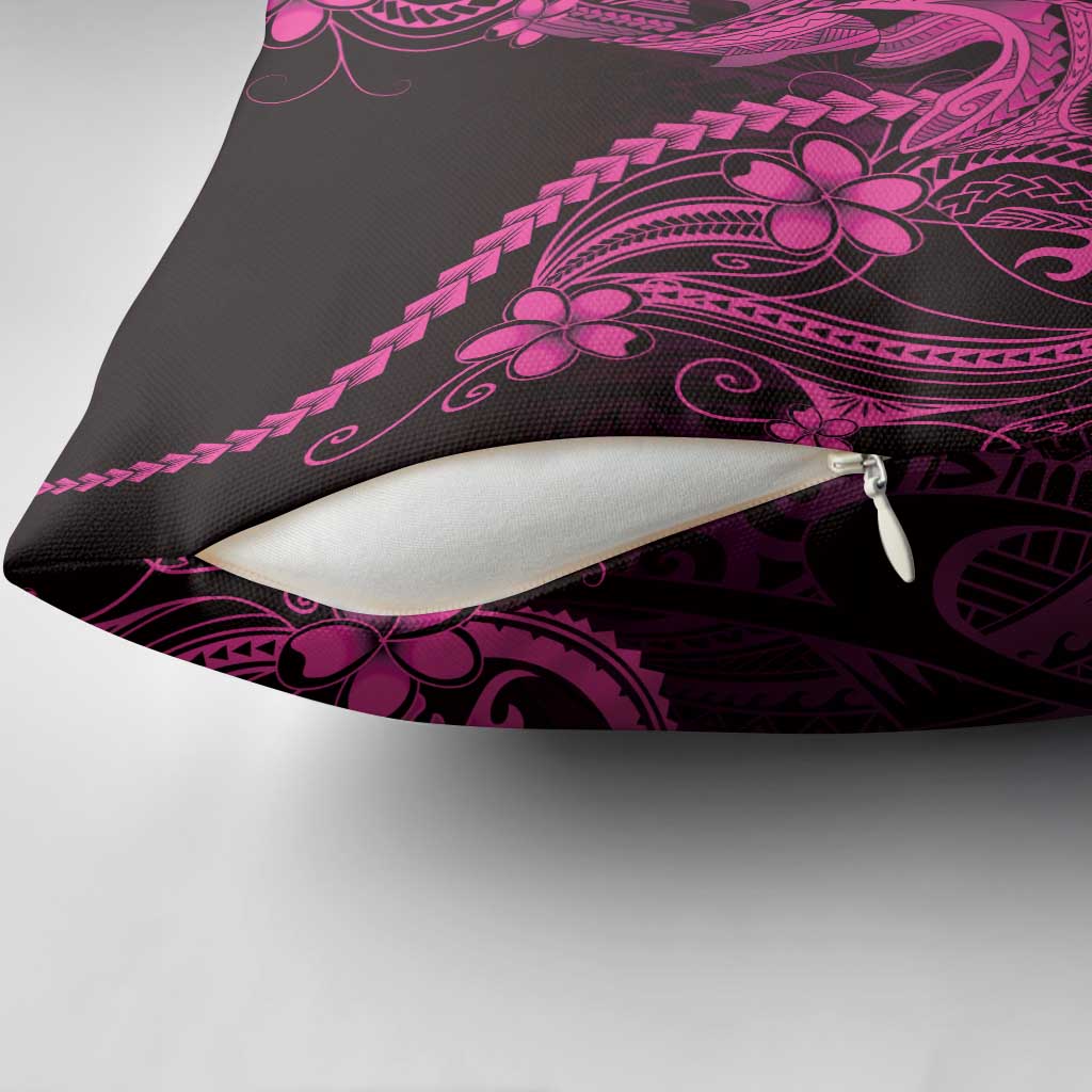 Pink Black Aloha Hawaii Pillow Cover Polynesian Shark Tattoo With Plumeria - Polynesian Pride