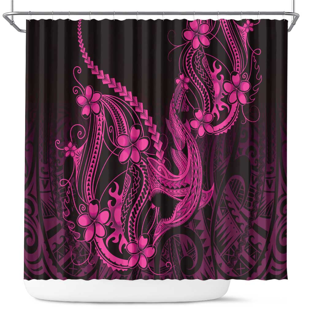 Pink Black Aloha Hawaii Shower Curtain Polynesian Shark Tattoo With Plumeria LT14 Pink - Polynesian Pride